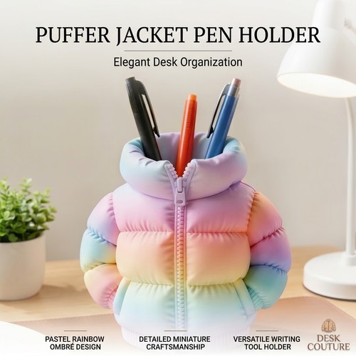 Puffer jacket pen holder - 3d,